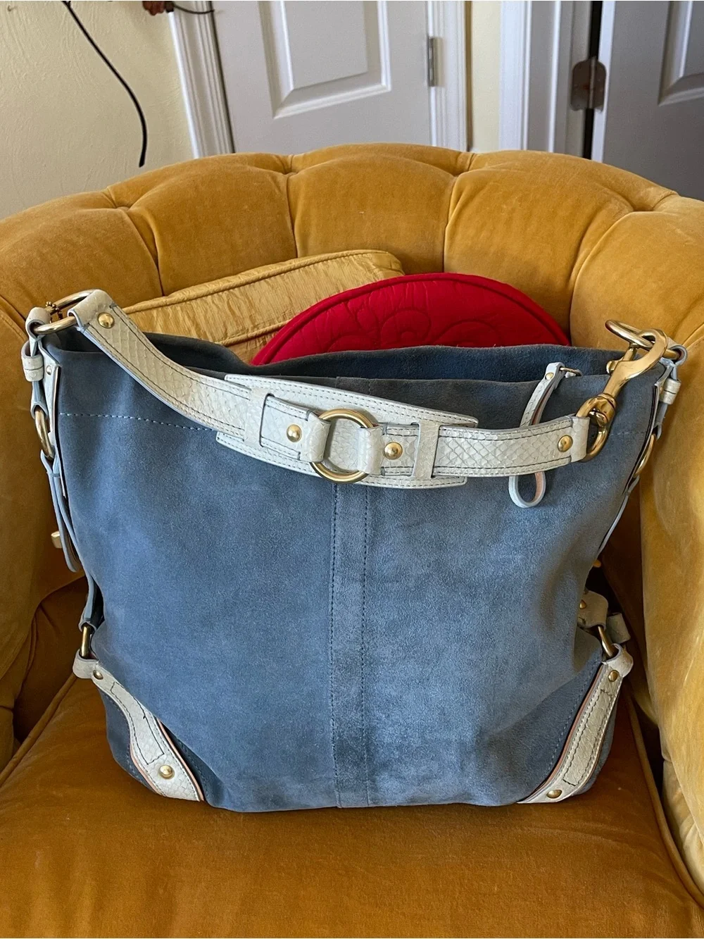 Coach 2007 Limited Edition Carley Hobo in Blue Suede/Snakeskin Leather Strap Bag